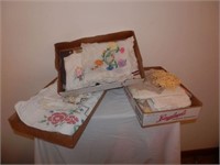 3 Trays embroidery table cloths & dolilies