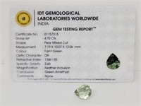 4.70ct Natural Green Amethyst Gemstone IDT Cert.