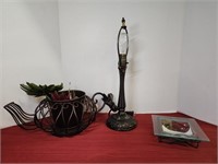 Ornamental Kettle Planter, Lamp - works! Ashtray