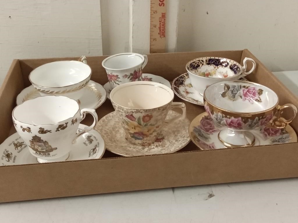 6 china cups & saucers English & others
