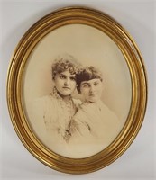 ANTIQUE PHOTO OF SISTERS IN OVAL FRAME