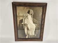 ANTIQUE WOOD NYMPH NUDE PRINT FRAMED