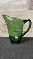 Vintage Green Blown Glass Pitcher 7"
