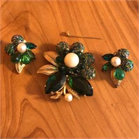 Eisenberg Ice Brooch Pin & Matching Earrings Set