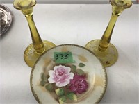 candle holders, collectable plate