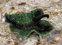 Vintage Hull Pottery Green Leaf Dish