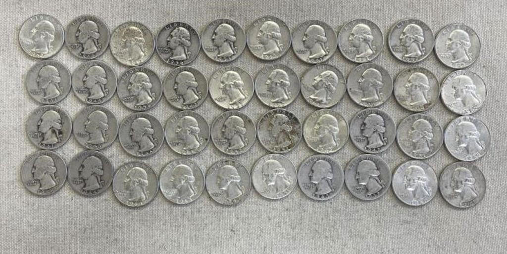40 Washington Silver Quarters US Coin Lot