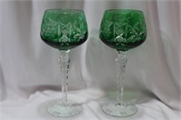 A Pair of Green Cut Glass Goblets