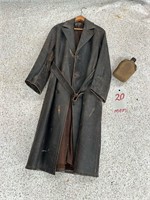 Full length leather coat & army canteen