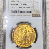 1924 $20 Gold Double Eagle NGC - MS61 OB STRUCK