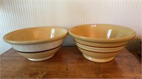 Two large 14 inch batter bowls with striped