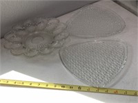 Glass egg plate, 2 glass triangle serving plates