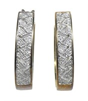 Sterling silver gold wash diamond hoop earrings,