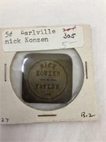 Nick Konzen Tavern Token, Earlville, Iowa, 1”T