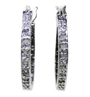 Sterling silver diamond hoop earrings,