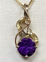 14KT Y/GOLD 4CT PURPLE AMETHYST NECKLACE