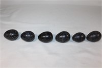 6 Vintage Carved Soaptstone Black Eggs