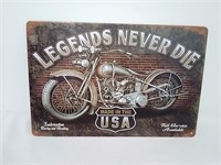 Metal Motorcycle Sign, Legends Never Die