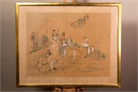 Chinese Watercolour on Silk Scholars