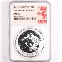 2012 Silver 1oz Year of the Dragon NGC MS69