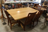 DOUBLE PEDESTAL DINING ROOM TABLE WITH 5 CHAIRS