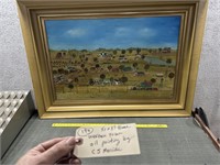 51x37 frame western town painting signed