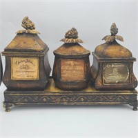 Decorative Metal Canisters on Stand