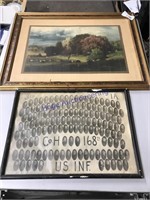 OLD FRAMED PICTURES (MILITARY, PASTURE SCENE)