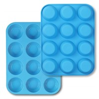 homEdge 12-Cup Silicone Muffin Pan, Pack of 2