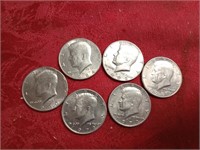 Six Kennedy half dollars two are 72 80, 82, 83,