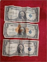 Three $1 silver certificate 35g, 57b, 57