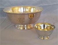 Silver plated serving bowl with cup