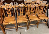 Set Of (6) Paint Decorated Plank Seat Chairs