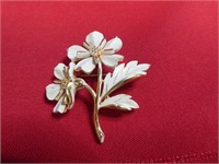 White Enamel 2.25" Floral Brooch