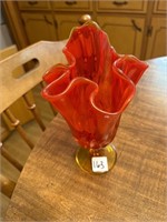 Fenton Amberina Swung Thumbprint Hankerchief Vase