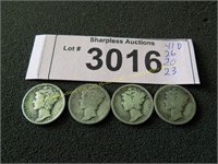 1941 D, 1926, 1920, 1923 Mercury silver dimes