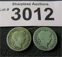 1904 and 1913 Barber silver dimes
