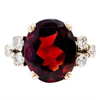 3 Carat Garnet & Diamond Ring 18k Yellow Gold