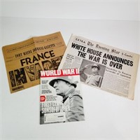 WW II  Paper items War is Over, France Invaded +