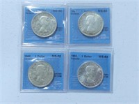 FOUR GRADED 1960-1963 CANADIAN ONE DOLLAR COINS