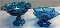 Blue Viking Glass Pedestal Bowl Compotes