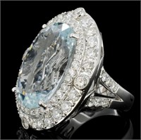 18K Gold Aquamarine 15.18ct & 2.45ct Diam Ring