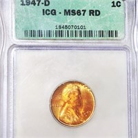 1947-D Lincoln Wheat Penny ICG - MS 67 RD