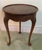 Queen Anne Style Burled Wood Occasional Table