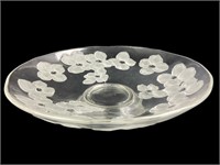 Frosted Glass Floral Pedestal Bowl / Cake Stand