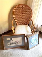 Vtg Rattan Chair -Sweetgrass Basket Ladies Print