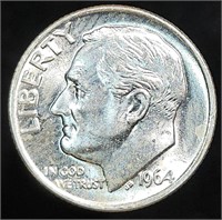 1964 Roosevelt Dime - Full Torch Luster Bomb