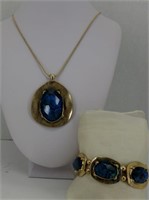 Gold and Blue Necklace & Bracelet