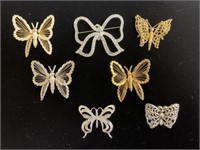 (7) Stunning Butterfly Pins In Silver And Gold