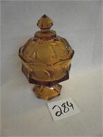 Coin Dot Amber Glass Footed Candy Dish